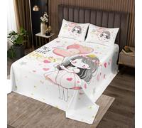 Copriletto singolo per bambini, motivo principessa con stelle e cuore, decorazione per camera da letto per ragazze e ragazzi, coperta trapuntata romantica con nuvole, 1 federa