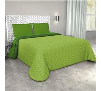 Copriletto Singolo Trapuntato Double Face, Made in Italy - Trapunta Primaverile/Estiva in Morbida Microfibra - Trapuntino Bicolore disponibile in Vari Colori - 160x260 cm (Verde Chiaro/Verde Scuro)
