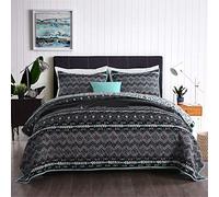 Copriletto Trapuntato 3 Pezzi 230 x 250 cm in Cotone Nero a Righe Patchwork Trapuntato Letto Coperta Set di Biancheria da Letto con federe