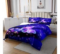 Copriletto trapuntato 3D Dreamy Farfalle Viola Brillante Farfalla Stampato per Bambini Ragazzi Ragazze Blu Galaxy Quilt Set Glitter Stars Bedding Cover Camera Letto 2 Pz Misura170X230cm