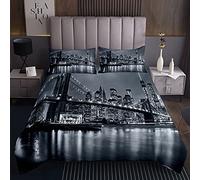 Copriletto trapuntato a ponte Brooklyn, motivo: New York, colore: bianco e nero, 3 pezzi