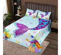 Copriletto trapuntato a sirena per ragazze ragazzi e bambini Oceano trapuntato Coverletative Sea Marine Underwater World Set Set di coperta Creature Sealife Trapuntato Dimensioni 2 pezzi170X230cm