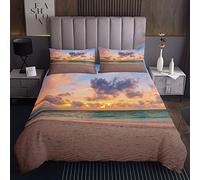 Copriletto trapuntato a tema oceano con tramonto mare,set di copriletto hawaiano da spiaggia,camera da letto,estate e vacanze trapuntate,con 2 federe240x220cm