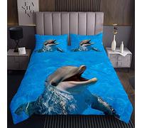 Copriletto trapuntato con delfino per bambini con motivo a delfino per bambini ragazzi ragazze animali marini blu decorazione in microfibra trapuntata per camera singola170X230cm