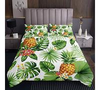 Copriletto trapuntato con foglie tropicali botaniche, copriletto trapuntato per bambini e bambine, foglie di palma e ananas, set copriletto con stampa piante verdi, 3 pezzi,240x220cm