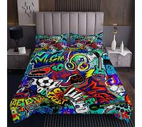 Copriletto trapuntato con graffiti hippie, cultura hippie, copriletto trapuntato per bambini, ragazzi e ragazze, con stampa artistica, set di biancheria da letto, 3 pezzi, per letto240x220cm