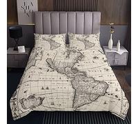 copriletto trapuntato con mappa del mondo, Paesi principali capitali, universo, continenti della terra, con 1 federa, 2 pezzi, per letto singolo