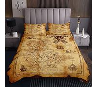 Copriletto trapuntato con mappa dell'isola nautica vintage, con mappa dei pirati, con teschio, 3 pezzi, king size