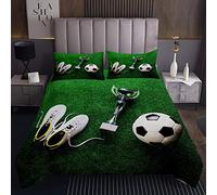 copriletto trapuntato con motivo pallone da calcio, sport, coppa, set trapunta per giochi competitivi con 1 federa 2 pezzi singolo