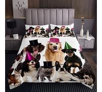 Copriletto trapuntato con stampa di cane e gatto, per bambini, ragazzi e ragazze, 3D, set di trapunte per cani, animali e feste con 2 federe da 3 pezzi per letto240x220cm