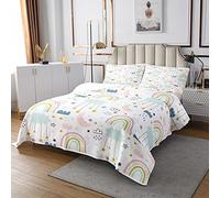 Copriletto trapuntato con stampa di luna e stelle, stile bohémien, per bambini, ragazzi, ragazze, graziose nuvole e arcobaleno, 3 pezzi per letto240x220cm