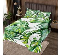 Copriletto trapuntato con stampa di palme tropicali con foglie di palma per bambini adolescenti donne foglie verdi set di copriletto trapuntato botanico 3 pezzi260x240cm
