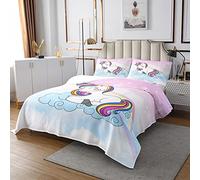 Copriletto trapuntato con unicorno, con motivo a unicorno, per bambini e ragazze, con motivo a fumetti e arcobaleno, per letto, 3 pezzi240x220cm