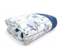 COPRILETTO Trapuntato FIOCCO MARE Coralli e Conchiglie con fondo a Righe Made in