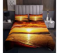 copriletto trapuntato hawaiano drammatico paesaggio tramonto calmo esotico spiaggia oceano onde costiere copertura letto oro arancione con 2 federe 3 pezzi