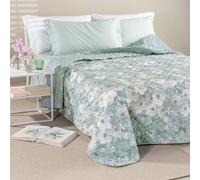 Caleffi Copriletto trapuntato matrimoniale, realizzato su cotone 100% con imbottitura da 80 gr/mq, misura 260x270 cm, made in Italy art. Kioto Flowers col. anice