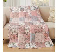 Copriletto Trapuntato Matrimoniale Patchwork,Copriletto Singolo Copriletti Ultrasuoni in Poliestere Leggere, Trapunta Sottile Estivo Primaverile 150x200 Rosa, Coperta Leggera Rustica con Fiori