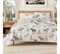 Copriletto trapuntato matrimoniale rustico con 2 federe Set copripiumino reversibile per tutte le stagioni, 3 pezzi. Set copriletto trapuntato rustico. Collezione Wilderness (Alce - Grigio)