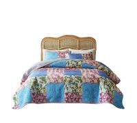 Copriletto Trapuntato Matrimoniale Set da 3 pezzi copriletto trapuntato pastorale stampato, lenzuolo morbido e traspirante con federa 2(ColorF,3pcs set 264x230cm)