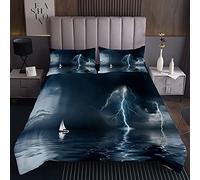 copriletto trapuntato nautico blu scuro nero mare avventura coperta barca a vela paesaggio marittimo nuvoloso nuvoloso scuro immagine cielo copertura con 1 federa 2 pezzi singolo