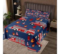Copriletto trapuntato per auto con cartoni animati per ragazze, ragazzi, bambini, camion dei pompieri, trapuntato, copertina, set di coperte per vigili del fuoco, per auto e veicoli, blu navy, rosso,
