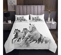 Copriletto trapuntato per bambini, cavallo 3D bianco con destriero di cavalli, copriletto trapuntato per e, set di trapunta con animali selvatici con 2 federe da 3 pezzi per letto240x220cm
