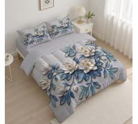 Copriletto Trapuntato Per Bambini Con Elegante Rilievo Un Fiore Magnolia | Trapunta King Size Invernale, Blu, Piumone Caldo Morbido Dipinti Botanici Orientali Olio Per Decorazione Camera Da Letto