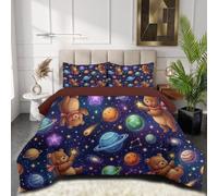 Copriletto Trapuntato Per Bambini Con Pianeta Dei Sogni Universo | Trapunta Matrimoniale Invernale, Blu Scuro, Piumone Caldo Morbido Carino Orsetto Con La Sciarpa Per Decorazione Camera Da Letto