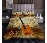 Copriletto trapuntato per chitarra a tema musicalecopriletto con note musicaliset di copertine bambiniragazziretròper camera da lettostrumenti per chitarra e chitarra trapuntatamisura singola170X230cm