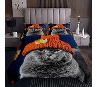 Copriletto trapuntato per gatti carino grigio gatto copertura divertente British Shorthair a tema animale, set copriletto 3D con disegno stampato gatto 3 pezzi240x220cm