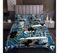 Copriletto trapuntato per skateboard, copertura a tema sport estremi, per bambini e ragazze, stile hip hop, stile culturale, con 2 federe, 3 pezzi, per letto240x220cm