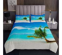 Copriletto trapuntato spiaggia tropicali con palma tropicale per ragazzi e ragazze oceano mare stampato coperta set chic spiaggia hawaiana trapuntata 2 pezzi 170X230cm