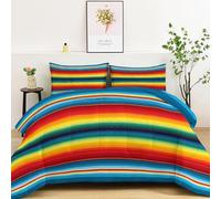 copriletto Trapuntato Strisce in stile bohémien con blocchi di colore Primaverile, Microfibra Stampata 240x220 Leggero, Anallergico,Trapunta Invernale,Piumone Trapunta Colore