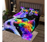 Copriletto trapuntato Torre Eiffel Rose Paris Tower Coverlet Set per bambini Ragazzi Ragazze Graffiti Francese Parigi Cityscape Trapuntato King Size240x220cm