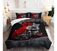 Copriletto una Piazza e Mezzo Rosa Rossa Nera Piumone Invernale Microfibra Trapunta Invernale Traspirabile Piumoni Comodità Trapunte 4 Stagioni Piumino Copriletti+2 Federe(50x75cm) 200x200cm