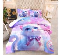 Copriletto una Piazza e Mezzo Stella Gatto Viola Trapunte Microfibra Piumone Lavabile Piumoni Trapunta Durevole Piumino Matrimoniale Quattro Stagioni Copriletti+2 Federe(50x75cm) 173x218cm