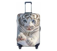 Coprimaterasso elastico da viaggio con cucciolo di tigre bianca che gioca nella neve, antipolvere, antigraffio, adatto per valigie da 56-61 cm