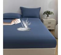 Coprimaterasso impermeabile, 180 x 200 cm + 30 cm di profondità, morbido, traspirante, silenzioso, lavabile in lavatrice, blu scuro, con angoli per letto matrimoniale