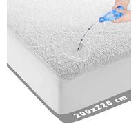 Coprimaterasso impermeabile 200 x 220 cm - Molton Lenzuolo elasticizzato - Antibatterico - Rotondo Elastico - Bianco - Materasso impermeabile Protezione Incontinenza Coprimaterasso - 200 x 220 cm
