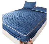 Coprimaterasso impermeabile in cotone lavato, coprimaterasso regolabile, processo di trapuntatura laminato, tinta unita senza federe Per Letto Matrimoniale(Blue,120x200x30cm)