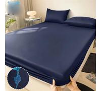 Coprimaterasso impermeabile, lenzuolo con angoli con fascia elastica, antiscivolo, regolabile, per letto matrimoniale, blu scuro, 80 x 200 cm