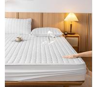 Coprimaterasso in Cotone, Coprimaterasso Singolo Matrimoniale Impermeabile, Trapuntata/Imbottito Proteggi Materasso Topper Lavabile Rivestimento, Resistente e Durevole,Bianca,120 x 200cm