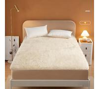 Coprimaterasso in pile di lana, coprimaterasso extra spesso con cinghie, coprimaterasso pieghevole traspirante in pura lana per letto singolo/matrimoniale/queen-size/king-size(White,90x190cm)
