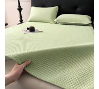 Coprimaterasso rinfrescante e antiscivolo, estivo, traspirante, in seta di ghiaccio, con 2 federe, morbido e lavabile, per chi dorme caldo durante la notte (verde, matrimoniale piccolo)