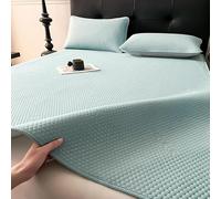 Coprimaterasso rinfrescante e antiscivolo, estivo, traspirante, in seta di ghiaccio, con 2 federe, morbido e lavabile, per chi dorme caldo durante la notte (blu, super king)