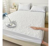 Coprimaterasso Una Piazza e Mezza, Coprimaterasso Matrimoniale/Singolo Impermeabile Lenzuolo con Angoli in Cotone e Microfibra Protezione Traspirante Anallergico Lavabile in Lavatrice,Bianca,120x200cm