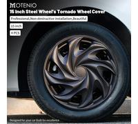 Coprimozzi stile nero Tornado da 4 pezzi da 15 pollici per ruote in acciaio Design completo della copertura del cerchio per Toyota Volkswagen Chevy Chevrolet Honda Mazda