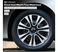 Coprimozzi stile petalo nero/argento da 15 pollici per ruota in acciaio Design della copertura del cerchio completo per Toyota Volkswagen Chevy Chevrolet Honda Mazda