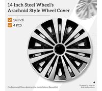 Coprimozzi universali stile aracnide da 14 pollici Copriruota neri e argento per auto Set di 4 per Honda Volkswagen, Chevy, Mazda, Dodge