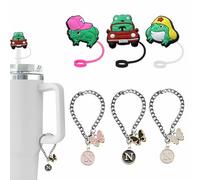 Coprini di Paglia per Animali Cap per Stanley Cup, 6 Pezzi Accessori per il Fascino per Stanley Cup con Manico, Lettere Iniziale N Fascino della Maniglia Della Catena Chiave per Stanley Tumbler